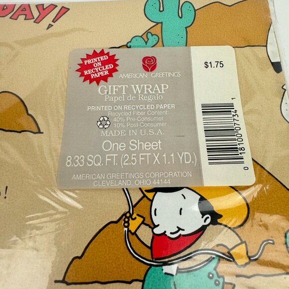 Vtg Cowboys Indians Western Gift Wrap Sheet Paper Birthday Tan Brown American - Picture 4 of 4